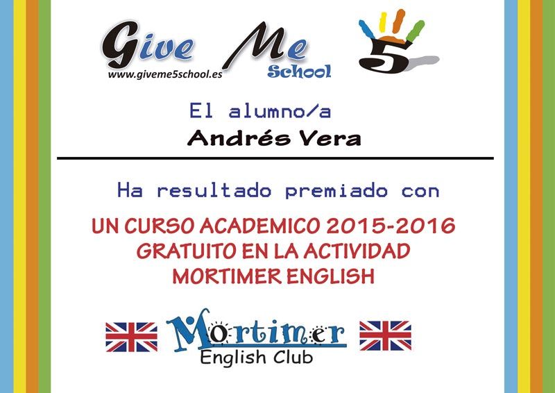 GANADOR DEL SORTEO del curso académico 2015-16 de Inglés Mortimer GANADOR DEL SORTEO del curso académico 2015-16 de Inglés Mortimer